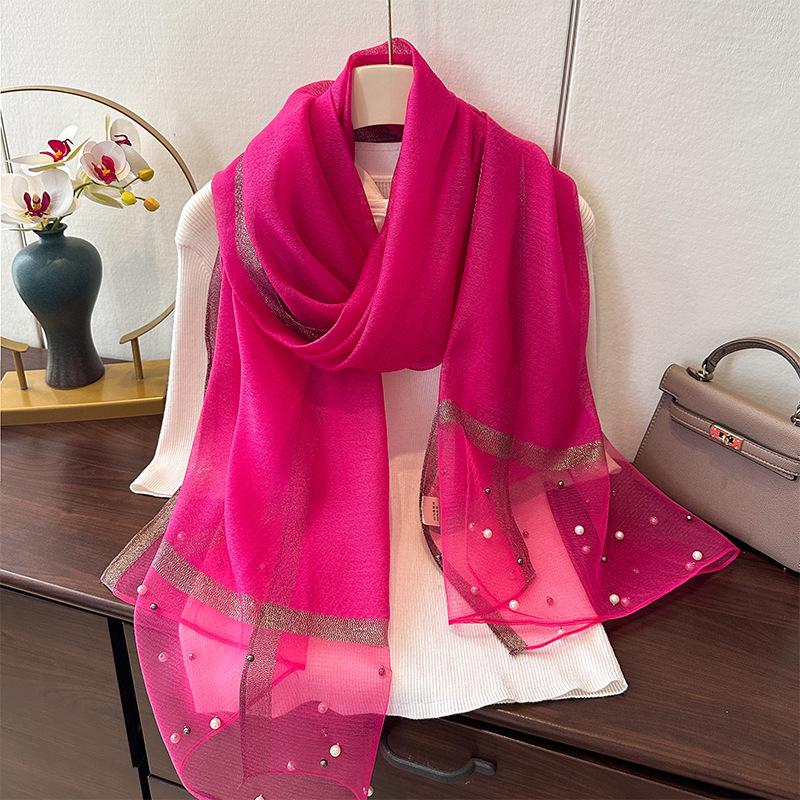 2025 Stylish Springsummer Beaded Faux Silk Sun Protection Shawl Scarf