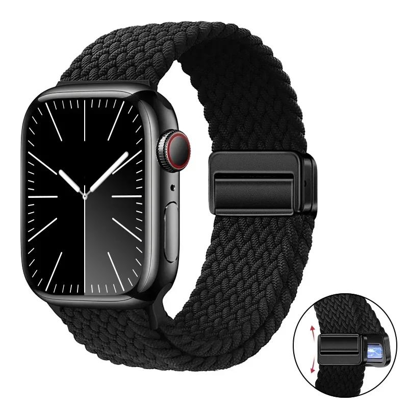 Magnetic Braided Loop Strap For Apple Watch Band 45mm 41mm 44mm 42mm 46mm Ultra 3 49mm Nylon Bracelet iWatch 11 10 9 8 7 6 5 SE