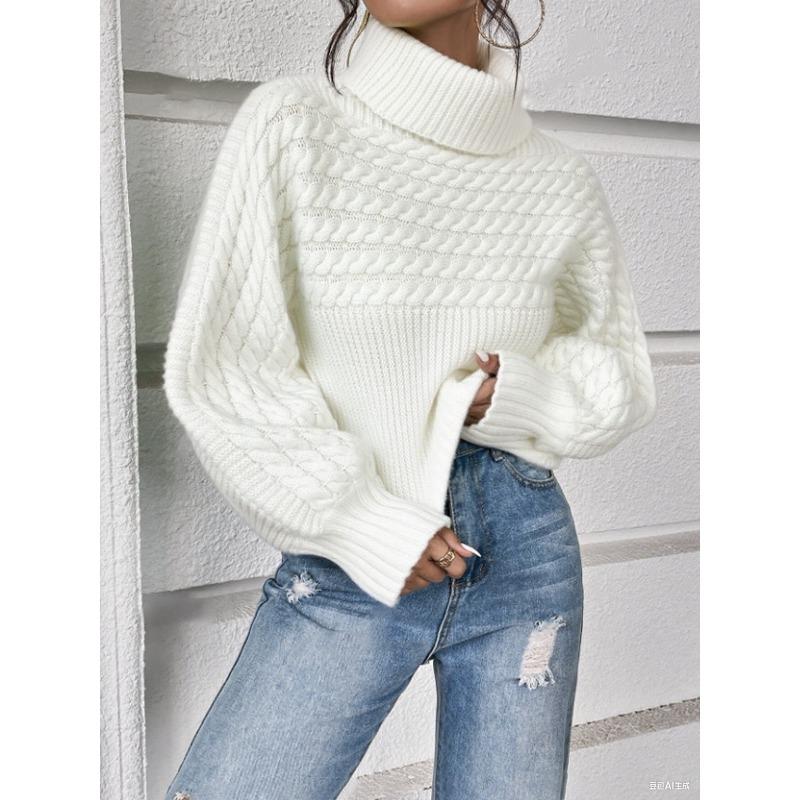 Autumn and Winter Turtleneck Pullover Long-sleeved Sweater Women's Twist Thread Solid Color Knitted Sweater Top
