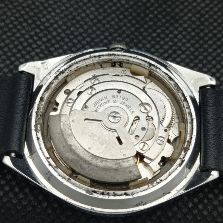 USED VINTAGE SEIKO 5 AUTOMATIC 6319A JAPAN MENS D/D BLACK WATCH 608k-a317318-9 SKU608k-a317318
