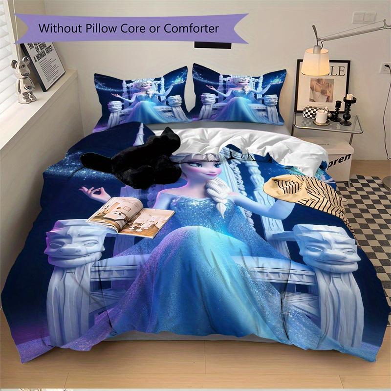 3pcs Elsa Queen of Ice Crystal Magic Printed Quilt Set - Includes 1 Quilt Cover and 2 Pillowcases, Machine Washable - Suitable for All Seasons.S0