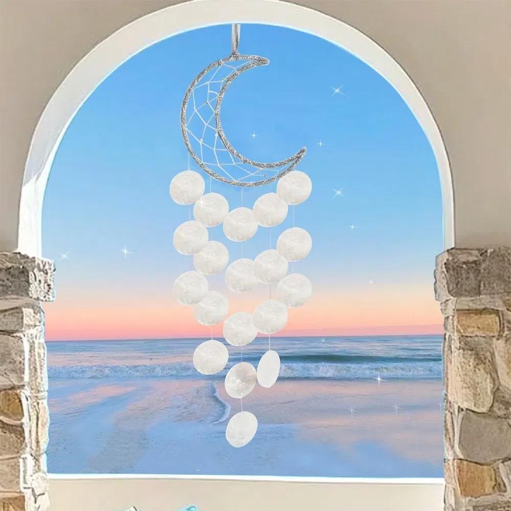 Hanging Shell Moon Wind Chimes Circle Shell Natural Shell Dream Catchers Home Decoration With crisp ringtones Shell Pendant