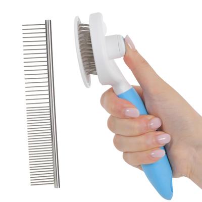 HareGo Dog and Cat Brush Dog Cat Short and Long Slicker Blue Comb Included [Groomer Recommended] Brush, Brush, Hair, Brush, One-Push,