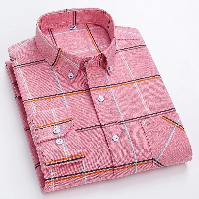 100% Cotton Oxford Long-sleeve Shirts for Men Slim Fit Formal Plain Shirt Soft Casual Plaid Designer White Striped Black Clothes