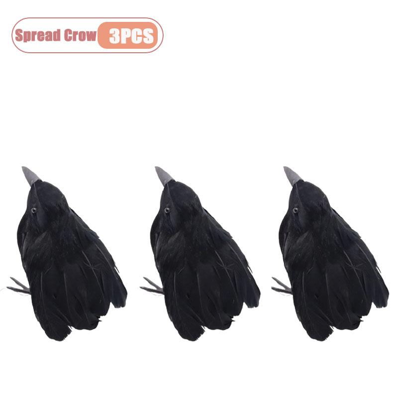 1-9PCS Artificial Black Raven Flocked Feathers Halloween Ghost Party Decoration Spooky Bird Model for Graveyard Scene Prop Favor