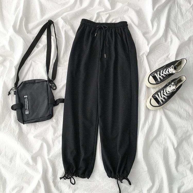 

Весенние женские шаровары, регулируемые свободные брюки, эластичные спортивные штаны на шнурке для отдыха, повседневные универсальные брюки для студентов Ulzzang M