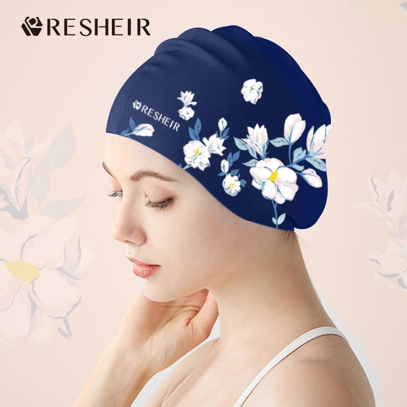 Women's Swimming Cap High-elastic Waterproof Non-restraining Long-hair Special Enlarged Ear Protection Fashionable Printed Silicone New Style