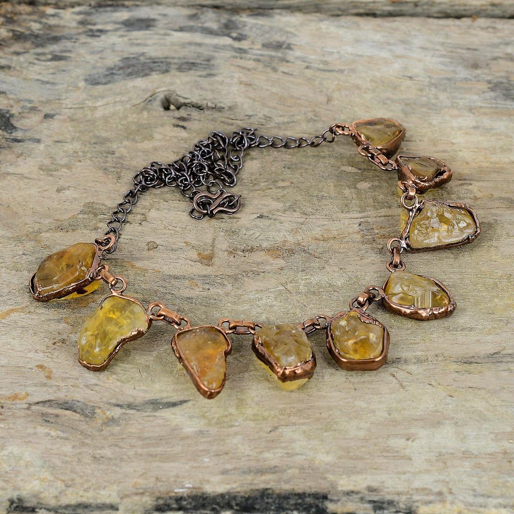 Citrine Rough Necklace Electroformed Copper Necklace Adjustable Chain Necklace Handmade Gemstone Necklace Electroformed Jewelry Gift For Her