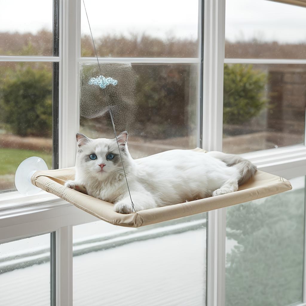 Ultra-Soft Cat Window Perch Hammock with Strong Suction Cups - Wide Viewing Space for Cats, Space-Saving Design for Pet Lovers