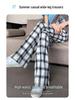 Women's High-Waist Plaid Wide-Leg Drape Pants - Black/White