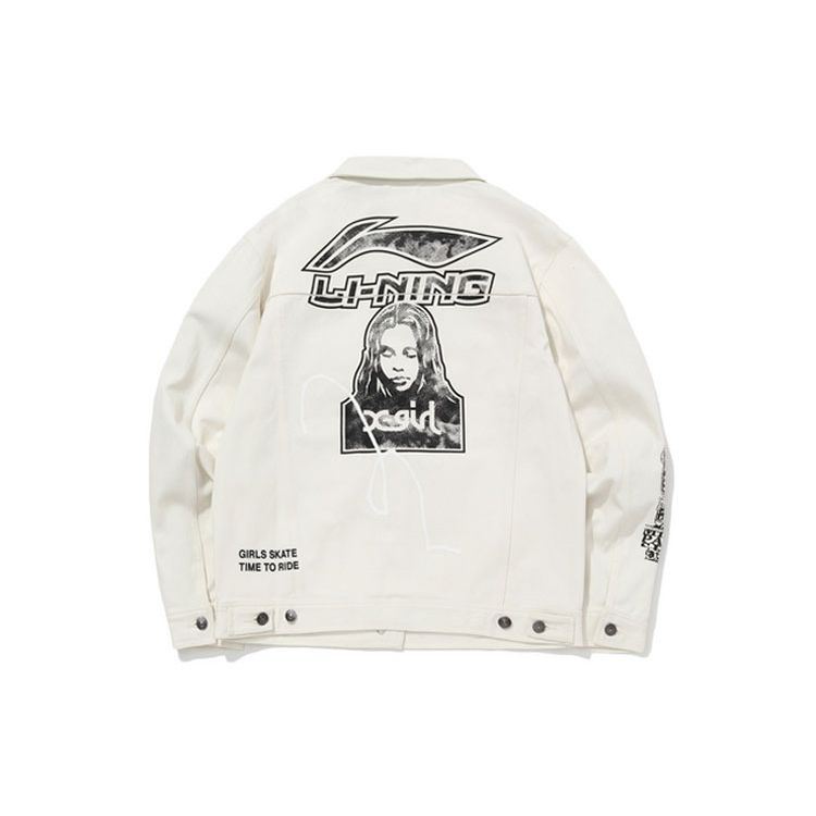 Li Ning X X-Girl Womens Domination Collaboration Solid Color Printed Single-Breasted Casual Jacket Women Jackets Cloud-White AFDQ372-1