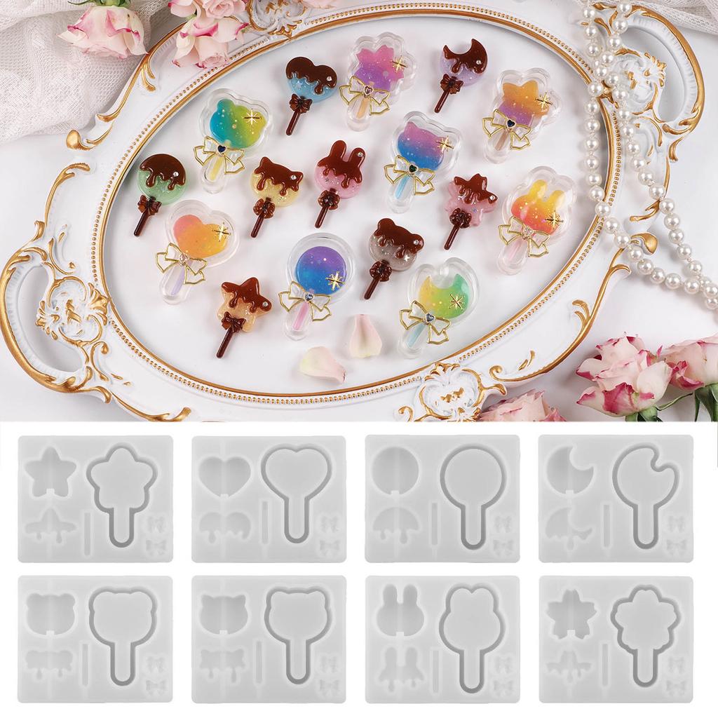 Cute Lollipop Quicksand Mold Handmade Pendant Silicone Mold Resin Casting Mold for DIY Keychain Jewelry Non-stick