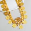 Indische Braut-Kopfkette Goldfarbene Legierung Strass Kristall Blume Münze Quaste Stirnband Kopfschmuck Damen Hochzeitsaccessoires