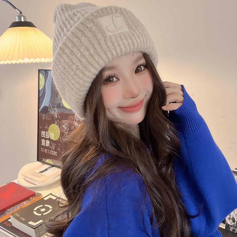 Women's Autumn and Winter Hats New Face Showing Small Knitted Hat Big Head Circumference  Warm Wool Hat  Versatile Ear Protection Hat  Trendy