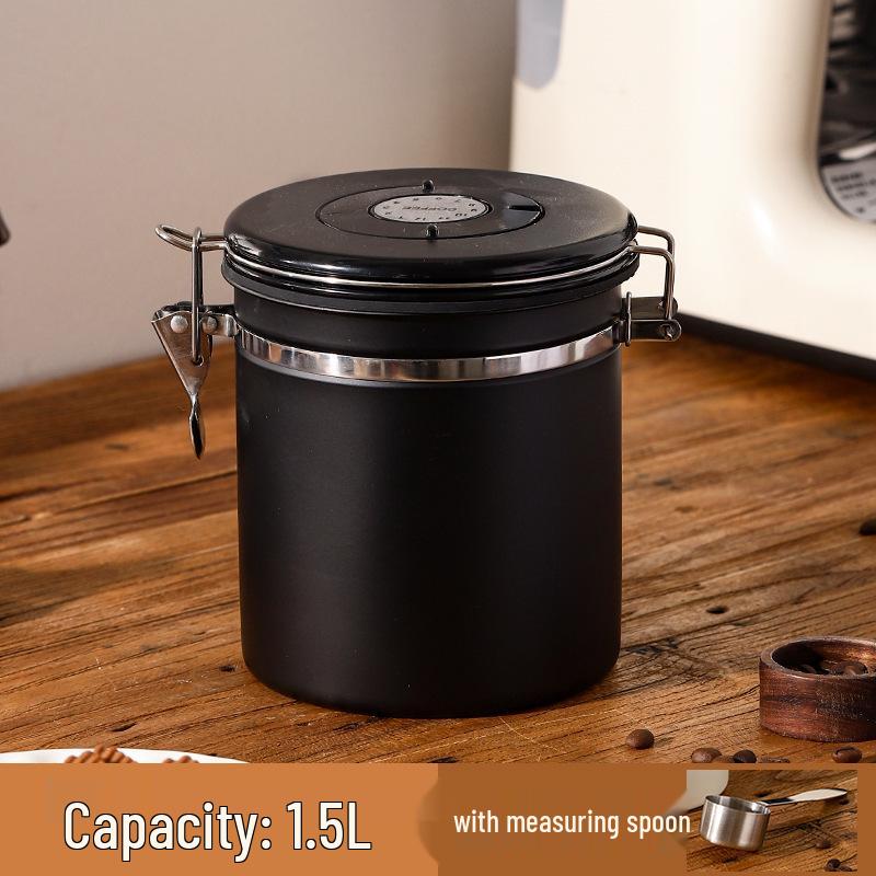 Airtight Stainless Steel Coffee Bean Storage Jar with Measuring Spoon