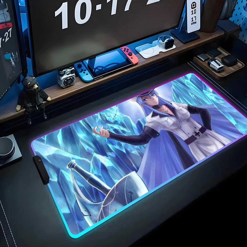 esdeath Mouse Pad RGB Gaming Mousepad Big LED Pad PC Desk Mat Luminous Mouse Pad Large Keyboard Mats Table Rug With Backlit