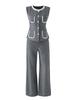 Elegant Beaded Neck Tencel Linen Vest & Wide-Leg Pants Set for Women - Spring Collection