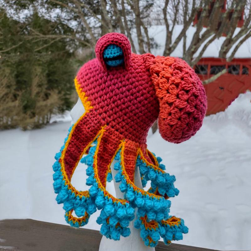 Adult Halloween Crochet Octopus Headgear - Funny Wool Yarn Hat