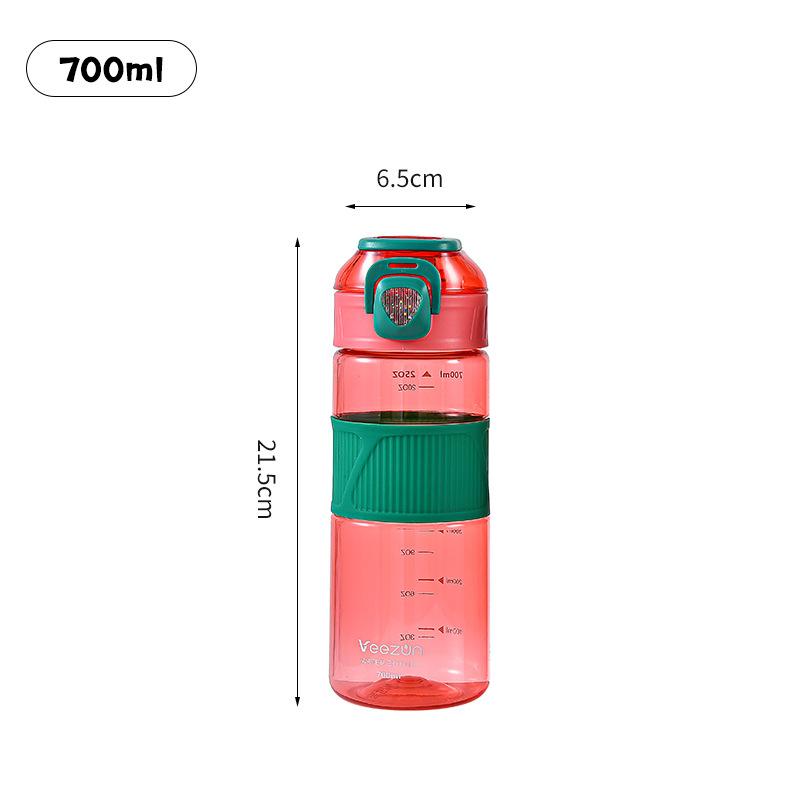 Water bottle 700ml outdoor sports water cup with non-slip silicone cover, portable bounce cover, male and female students plastic cup