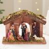 With Wooden Stable Christmas Nativity Figurines Advent Nativity Scene Mary Jesus Angel Wise Men Stable Animal Statues Home Decor