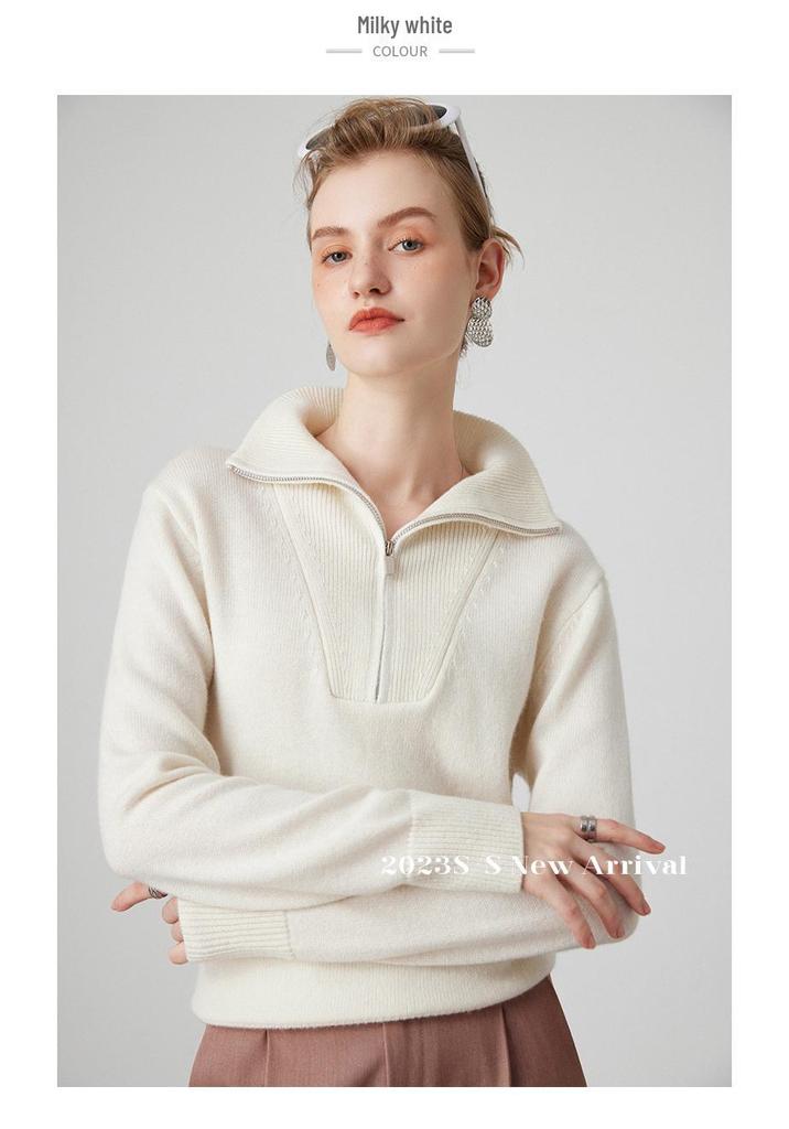 Women's Thickened Cashmere Knitwear: Zipper Lapel, Loose Fit Long Sleeve Sweater for Autumn/Winter