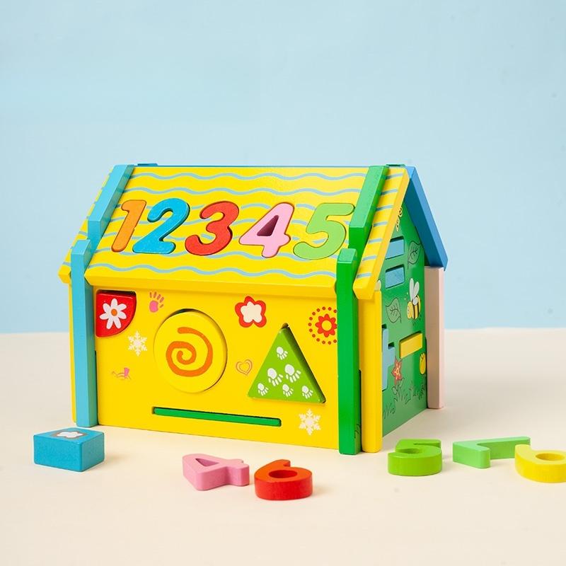 Wooden Matching House Toys Montessori Toys Multifunction Box Color Shape Sorting Building Blocks for Children Early Education
