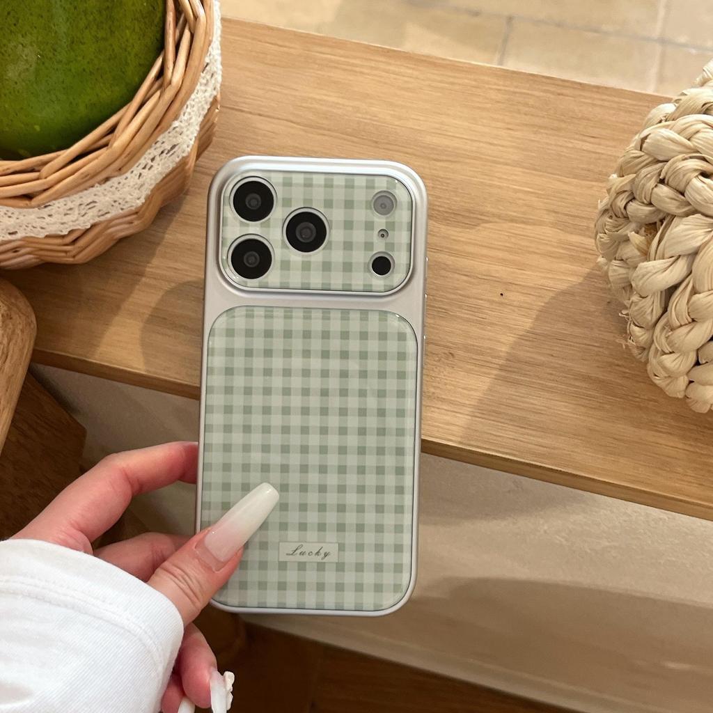 Acrylic Ice Feel Light Green Plaid Phone Case for Apple