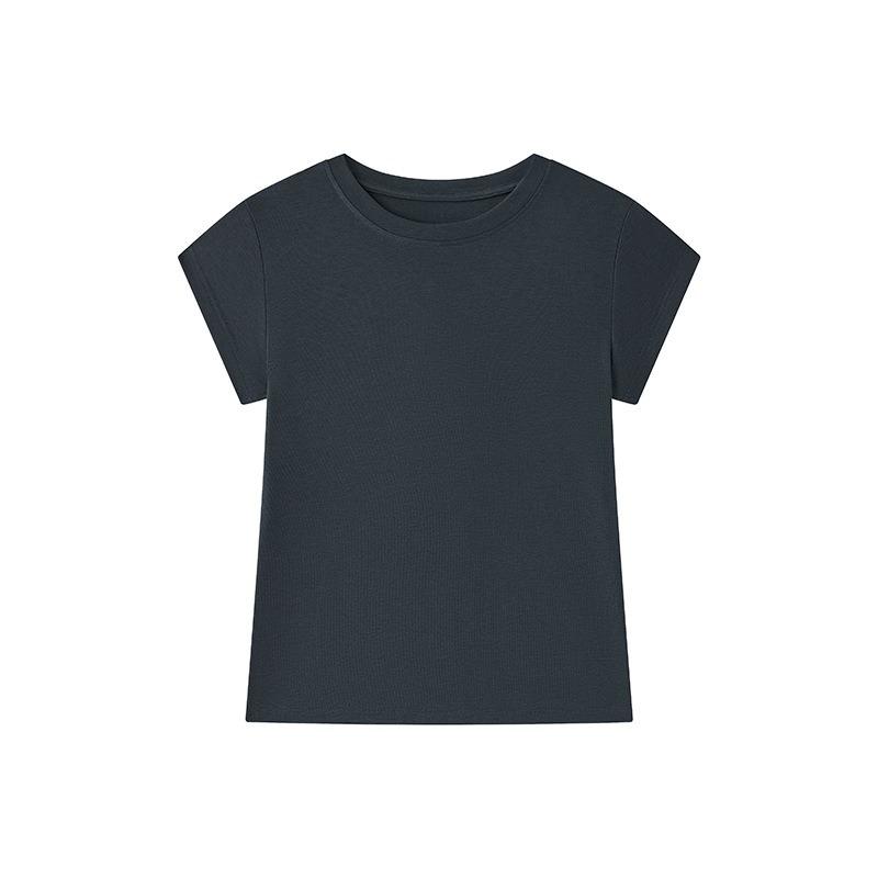 Summer Tencel Wool Short Sleeve Women's Round Neck Design Slim Fit Sleeve New Solid Color Comfortable Top