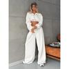 Womens Casual Two-Piece Set: Zip-Up Hoodie Top Drawstring Wide-Leg Pants Cotton Blend All-Season Streetwear