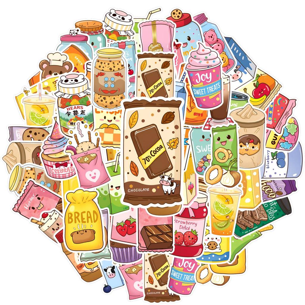 35pcs-50pcs Playful Desserts Stickers Cartoon Food Sticker Pack DIY Stickers For Laptop Motorcycle Luggage Phone DIY Phone