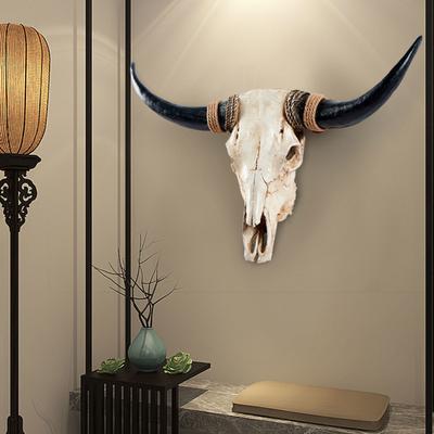 Retro Simulated Bull'S Head Wall Hanging Animals Heads Artificial Longhorn Cow Skull Wall Sculpture For Living Room Restaurant