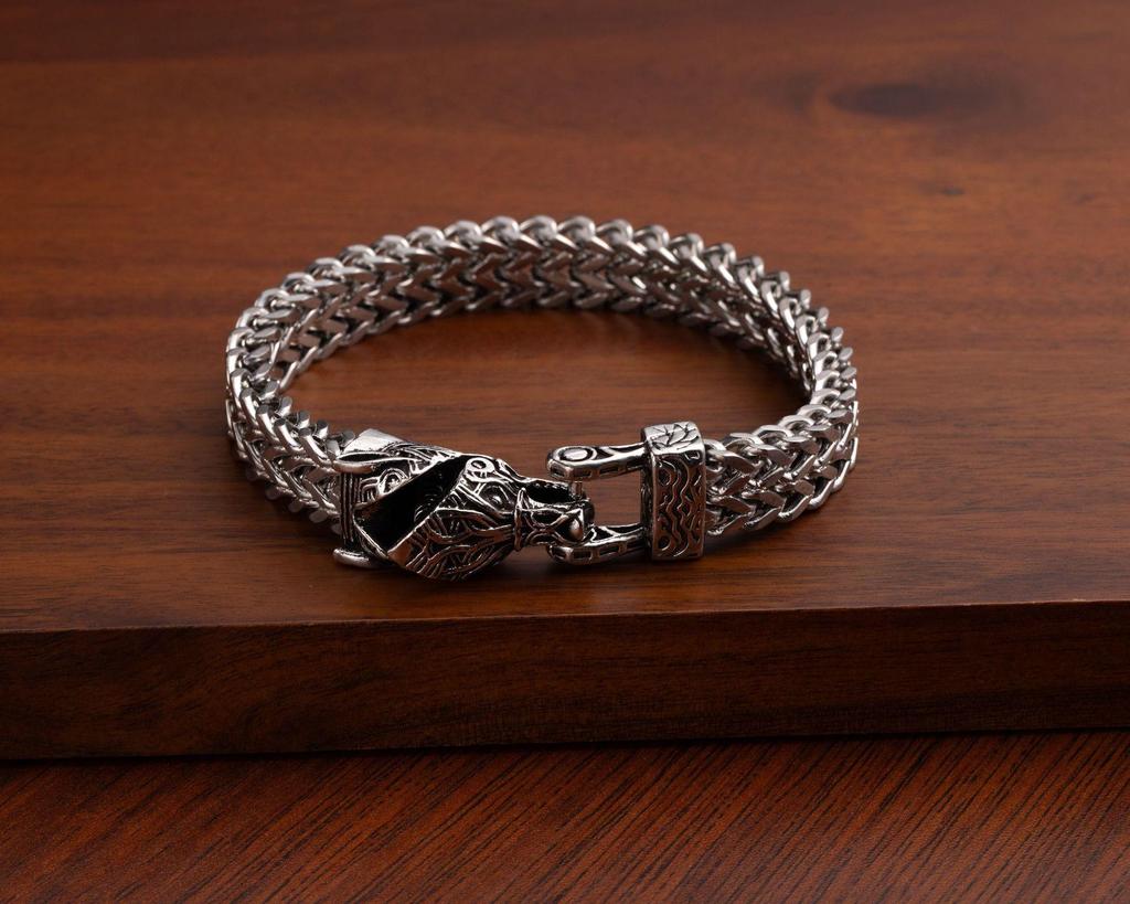 Herren Retro Punk Edelstahl Schlangen- und Tierkopf Armband - Anlaufbeständig