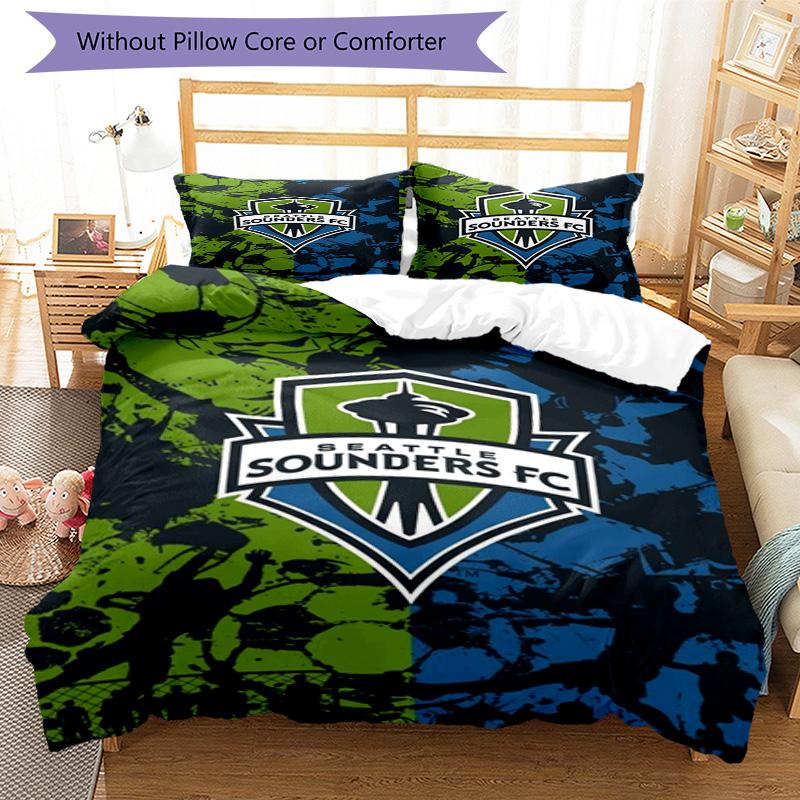 Seattle Sounders FC Printed Pattern Duvet Cover Set – includes 1 duvet cover and 2 matching pillowcases Bedroom decor Christmas gifts