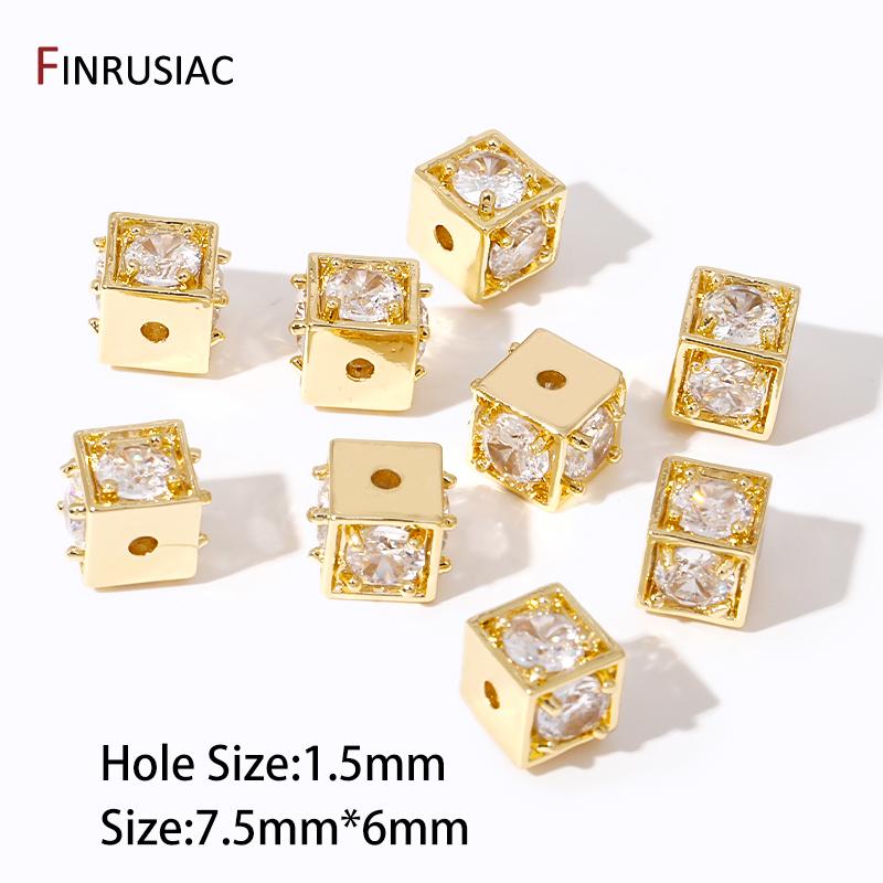 18K Gold Plated Inlaid Zircon Square Spacer Beads, Brass Metal Beads Separator For DIY Beading Jewelry Making Supplies