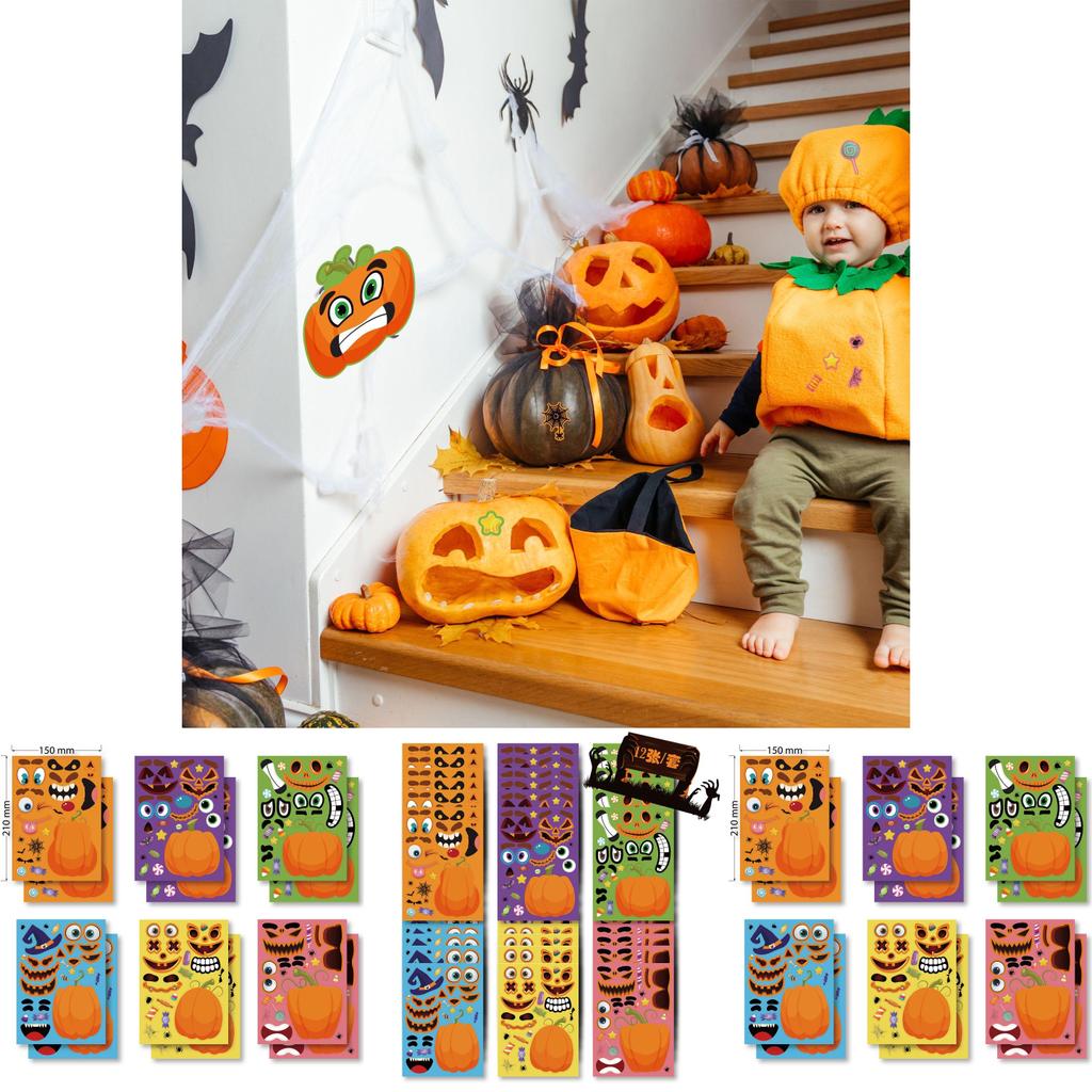 Adorable Cm2206006 Kids Cartoon Halloween Pumpkin Interactive Puzzle Stickers Set