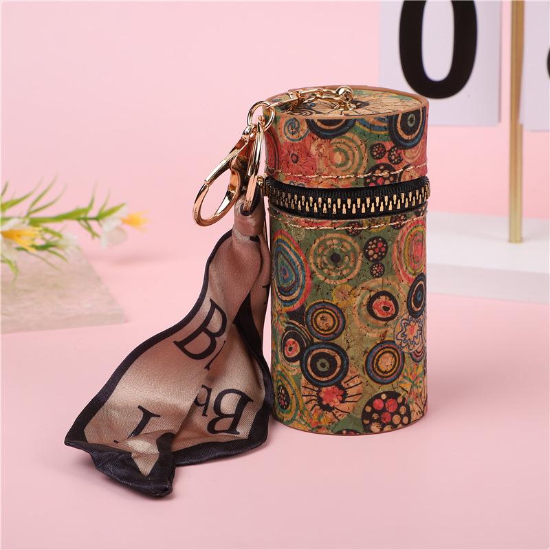 Vintage Wood Grain Kiss Lock Round Coin Purse - Multifunctional Fashion Pendant