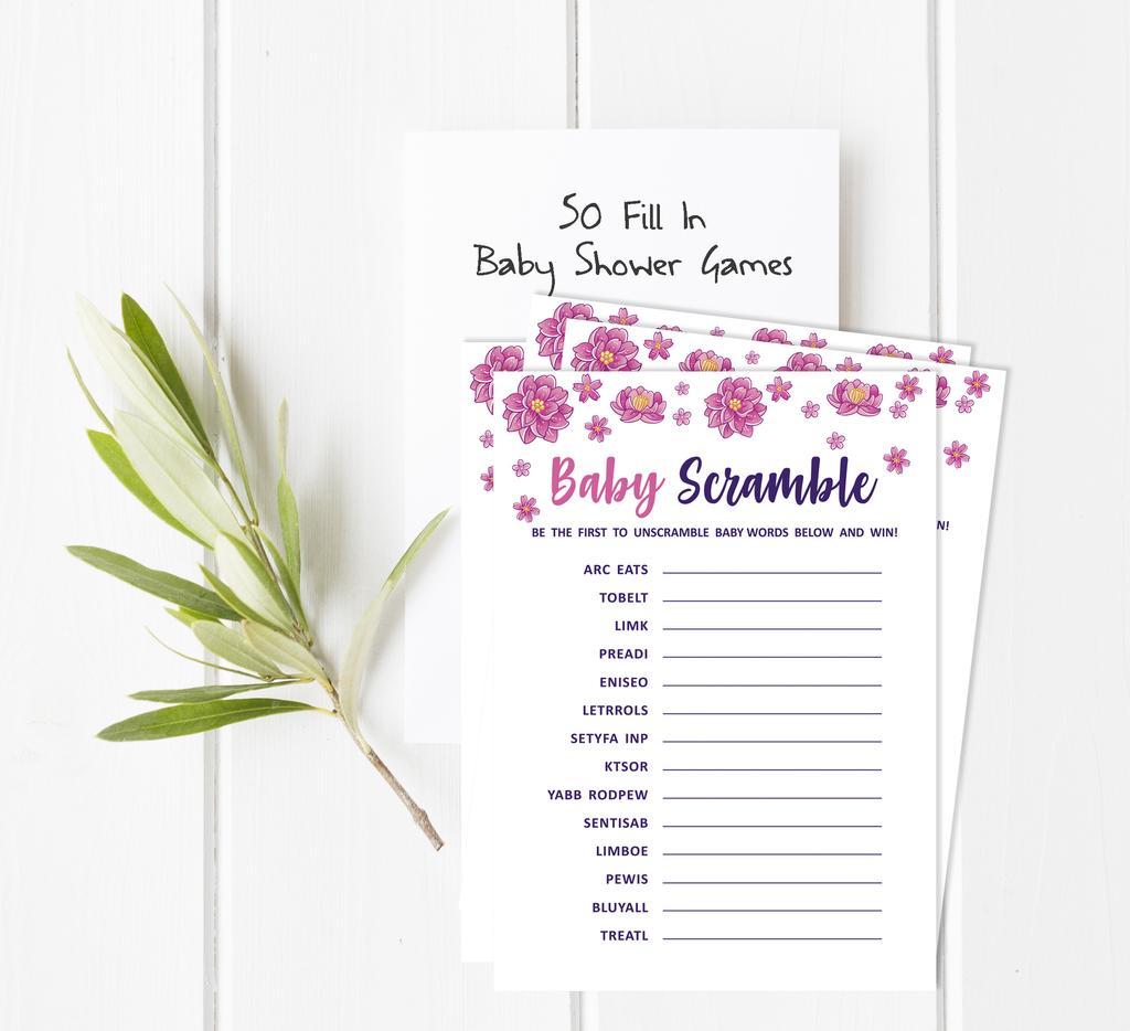 Inkdotpot Baby Shower Game Set Of 50 BabyA  AlphabetA  ABCA  Game Unicorn Floral Party