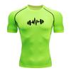 Men's Compression Workout T-Shirt, Dumbbell Heartbeat Printed Quick Dry Breathable Athletic Shirt for Gym Training Runni