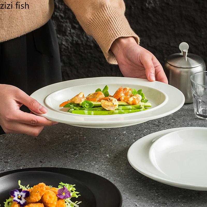 Einfarbige Keramik-Speiseteller Restaurant-Dessertteller Nudelteller Fischplatten Snackteller Molekulare Speisen Kreatives Geschirr