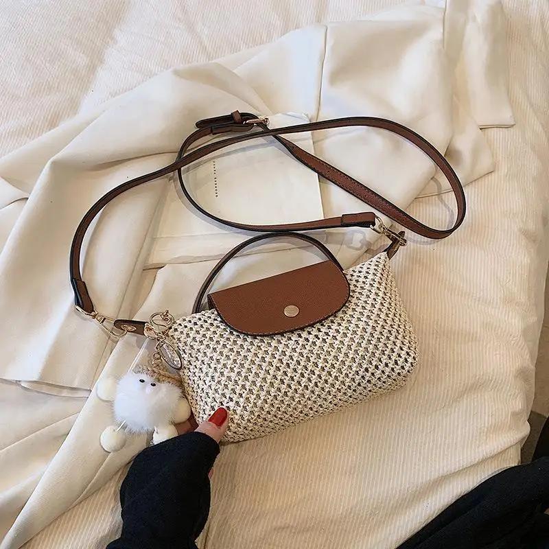 Damen Teigtaschen Tasche Einfarbig Nylon Einfach mit Anhänger Klein Quadratisch Französische Modemarke Mädchen Schräg über der Schulter Tasche