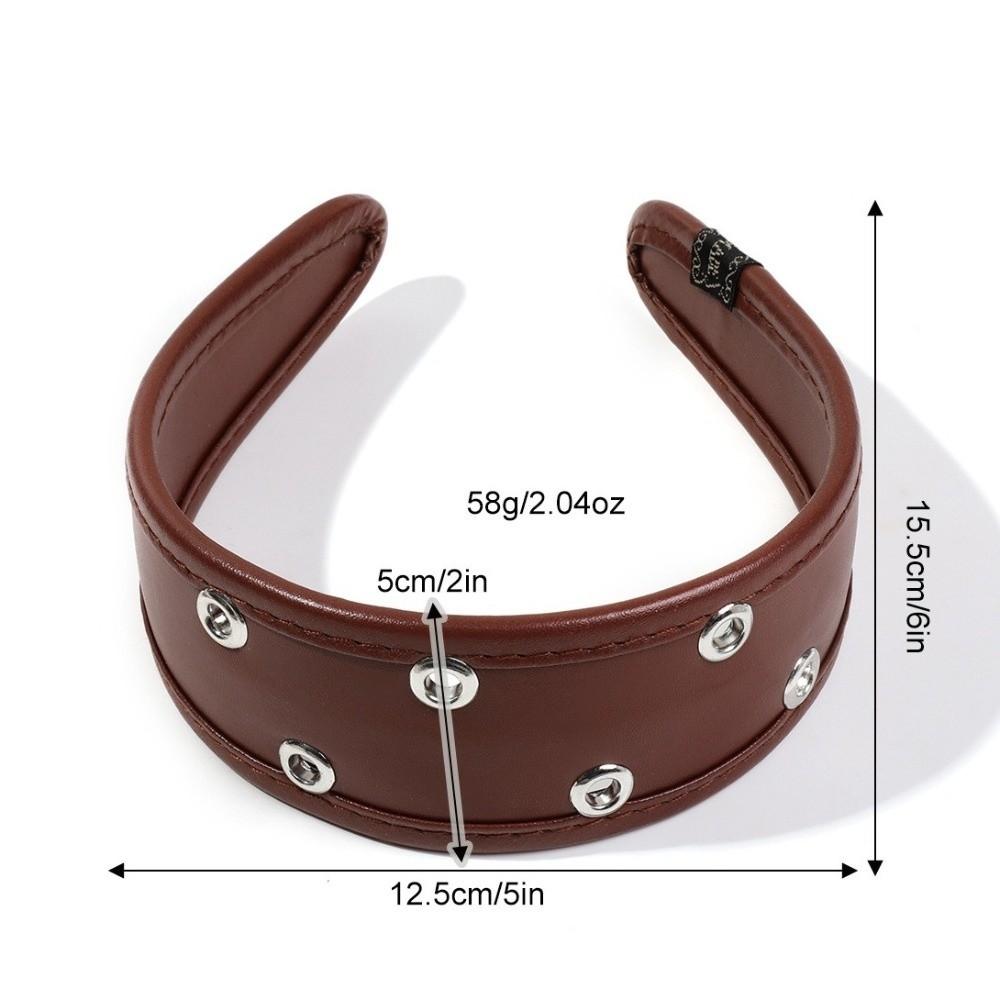 Punk Leather Headband Black and Red Wide Metal Rivets Headwear Versatile Hair Accessory Hollow Ring Hair Hoop Travel Shopping