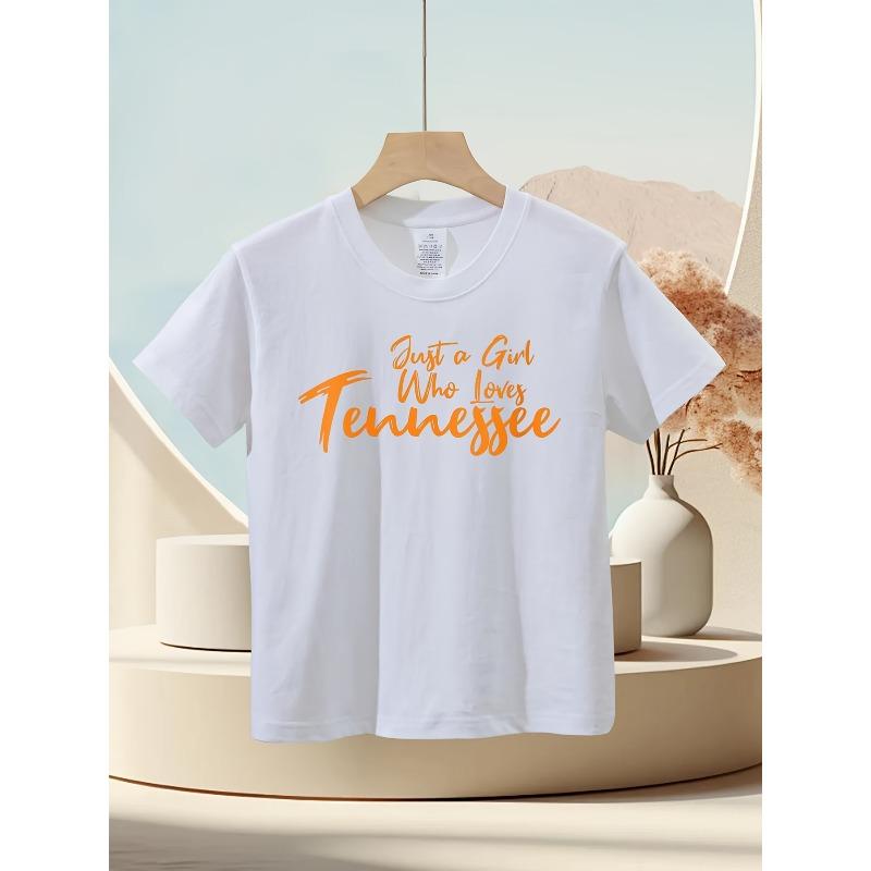 

European sizes Kids Just A Kid Who Loves Tennessee Graphic T-Shirt - Soft Short Sleeve Round Neck Casual Top with Orange Lettering 98cm белый