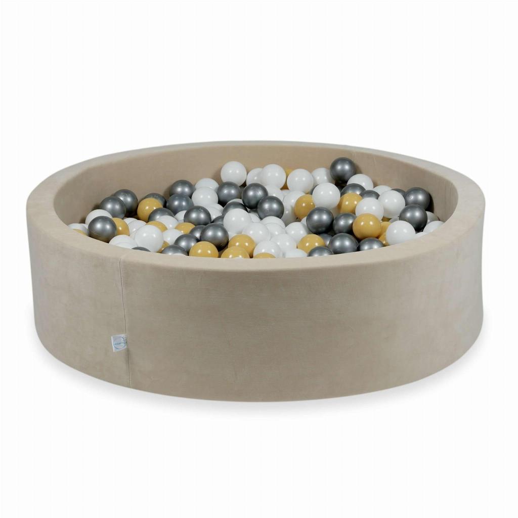 Dry Pool 110x30cm Velvet Soft Beige with 400 Balls: Beige, White, Silver