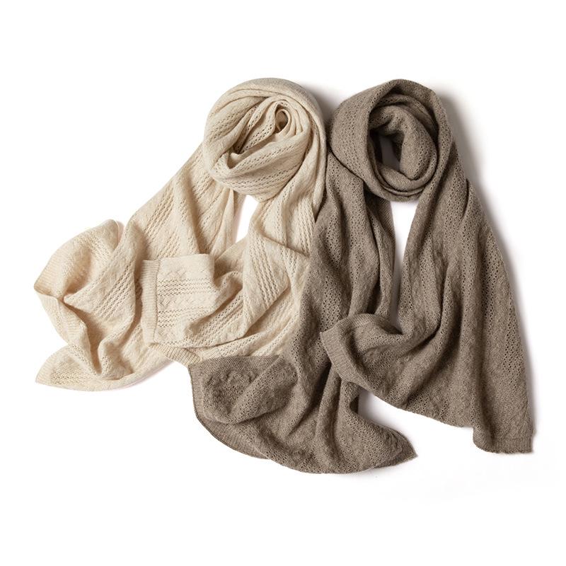 Women's 100% Pure Cashmere Knit Scarf - Warm & Hollow Design for Autumn/Winter