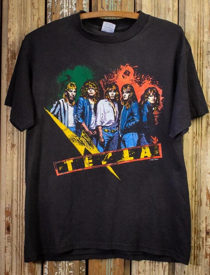 Vintage Tesla Tour Concert T-Shirt 1987 Black M