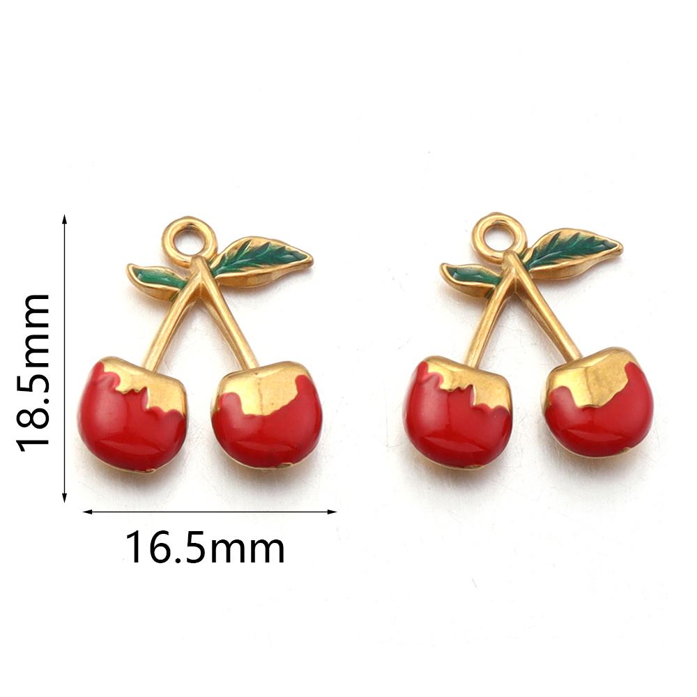 2pcs/lot Stainless Steel Enamel Charms Cute Fruit Strawberry Cherry Banana Flower Leaf Pendants For DIY Jewelry Making Necklace