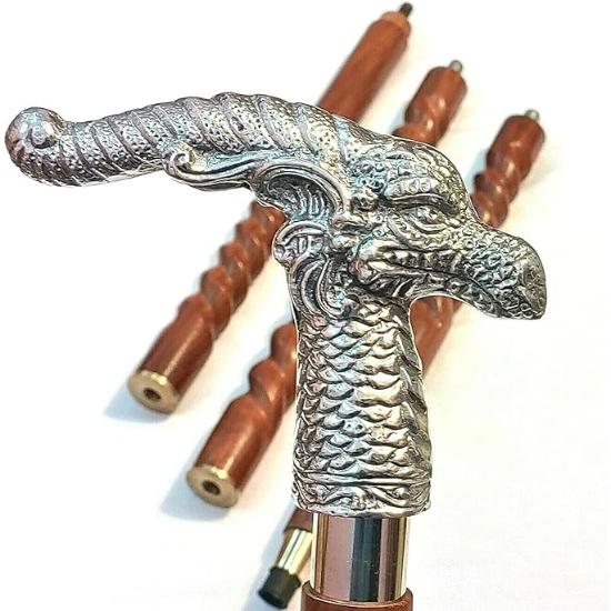 Gehstock aus Holz im Designer-Stil, mit Drachengriff aus Messing, Vintage-Stil