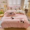 Cute Pink Cartoon Cat Towel Embroidery Girls Kids Bedding Set Soft Washed Cotton Duvet Covers Set Bed Sheet Pillowcases 3/4Pcs