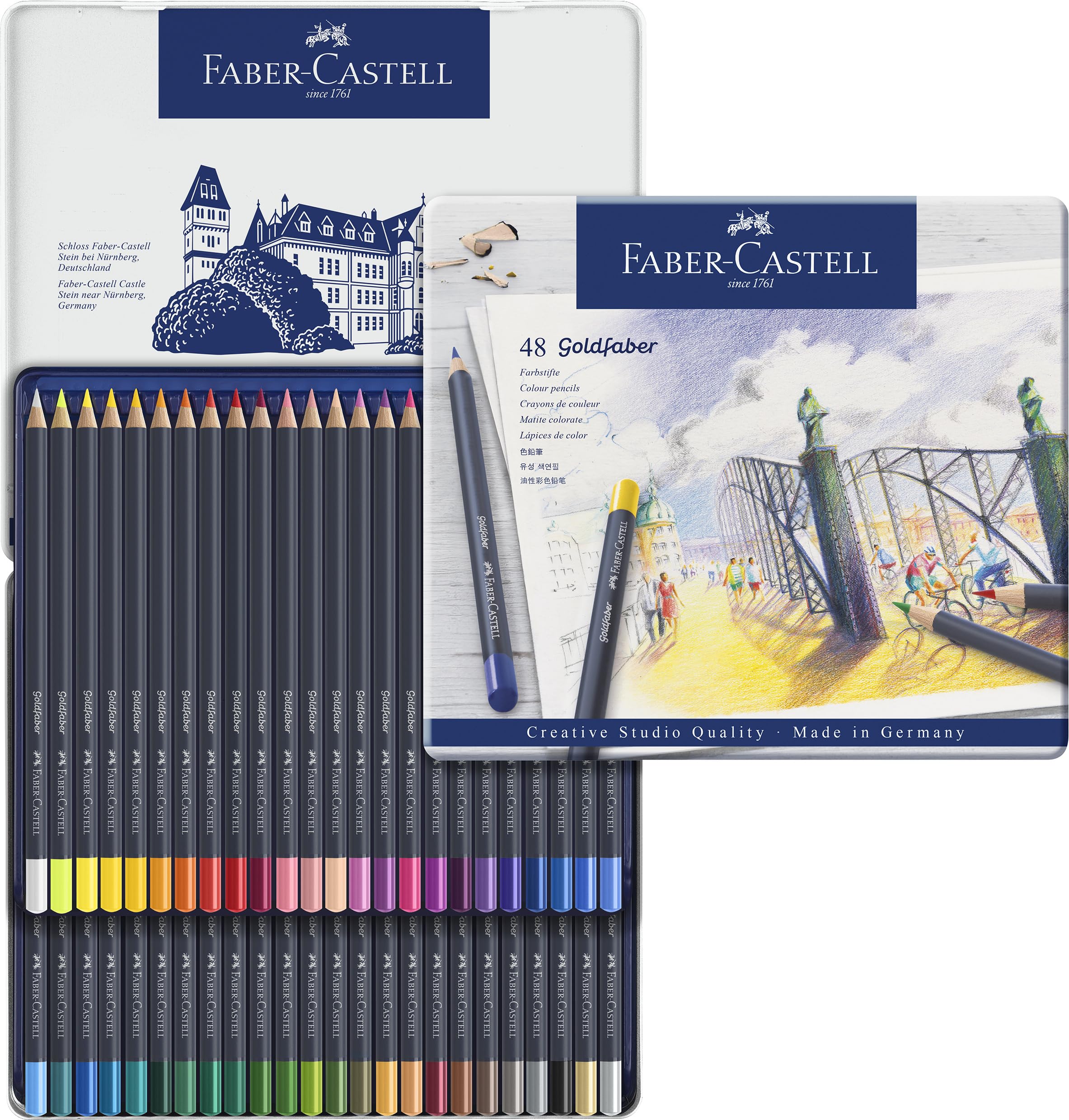 Goldfaber Colored Pencil 48 Colors in a Tin 114748 Faber-Castell Set, Case,
