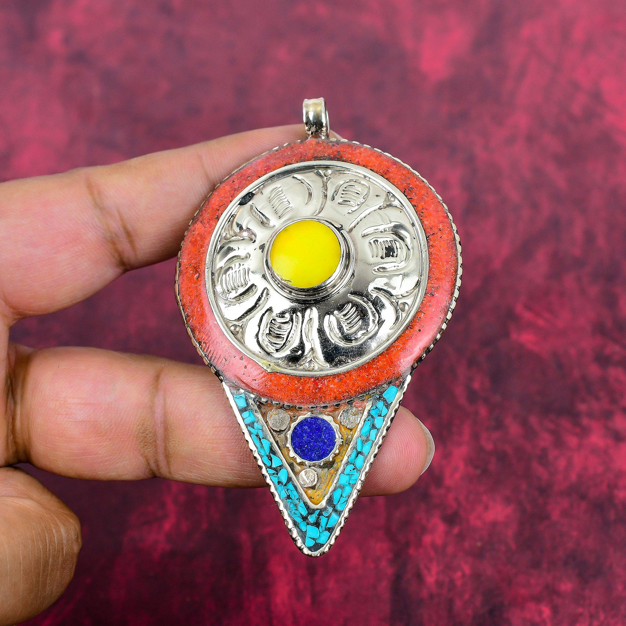 

Кулон из бирюзы, коралла и лазурита, драгоценный камень 925 пробы, цельное серебро, ювелирный кулон, украшения ручной работы, кулон с камнем месяца рождения, подарок для него 3.26 Inches